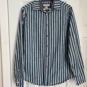 PD&C Men's Navy and White Striped Button Down Shirt